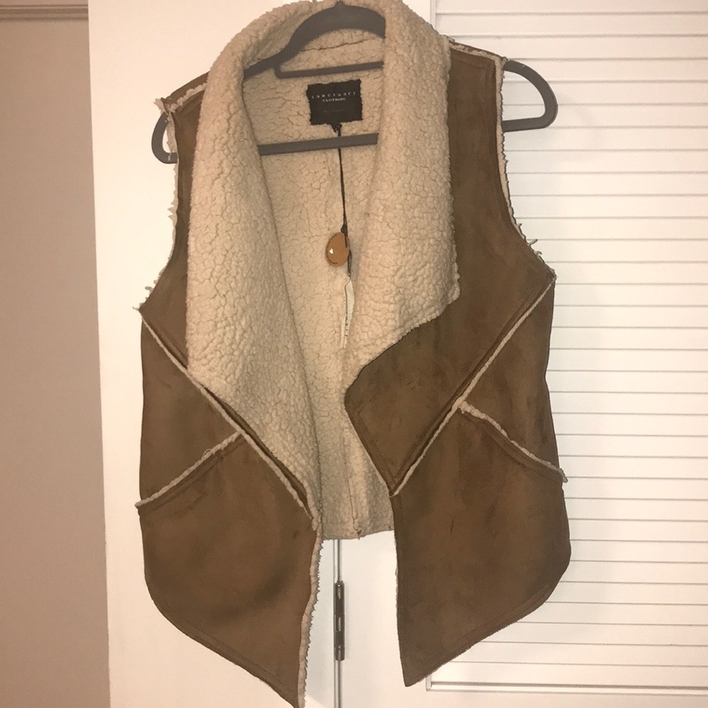 Sanctuary Shearling Suede Brown Vest. Size Medium